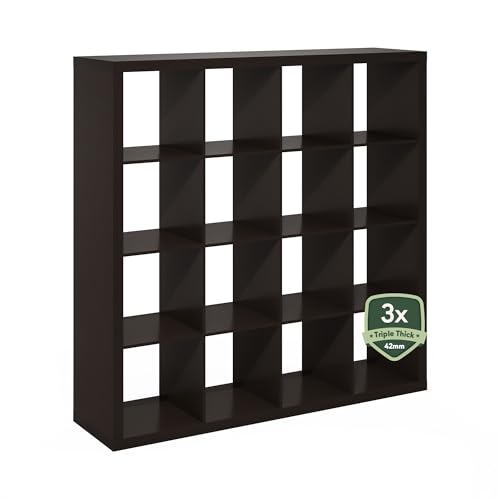 Furinno Cubicle Book Shelf, 16-Cube Bookshelf, Cube Storage, Dark Oak | 1.65" Triple Thick Frame Cube Storage Organizer Bookcase, 15.3 x 57.4 x 56.8, for Living Room, Bedroom, Home Office - color: Dark Oak, size: 16-Cube, Triple Thick
