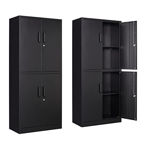 Metal Storage Locking Cabinet with 4 Doors and 2 Adjustable Shelves,71" Lockable Garage Tall Steel Cabinet,for Home Office,Living Room,Pantry,Gym,Commercial Storage (Black) - color: Black, size: 4 Door - 71"H