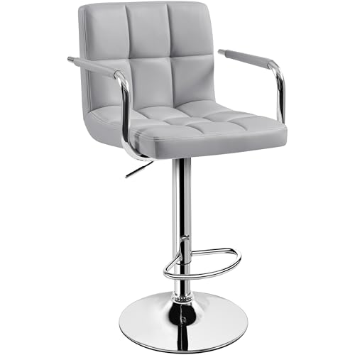 Yaheetech Bar Stool, Swivel with Backs, Adjustable Height, Light Gray - color: Light Grey, size: Set of 1