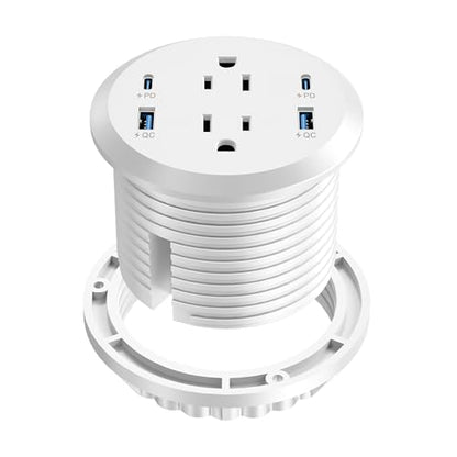 Desktop Power Grommet,GaN 65W USB C Fast Charging Station,2 AC Outlets,4 USB Ports in to the Top,Flush Mount Power Grommet 3'' Hole,Countertop Recessed Outlet White - color: White, size: 1 Pack
