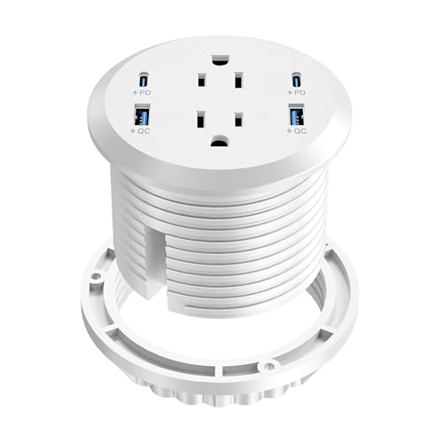 Recessed Power Grommet 65W USB-C,2 Outlets,Flush-Mount,White | 3inch Hole Flush-Mount for Desktop,Workspace Essential Desk Outlet,ETL Listed - color: White