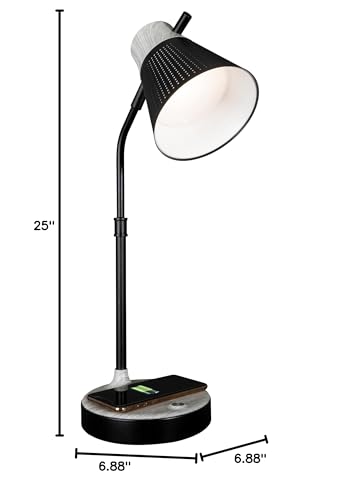 OttLite LED Table Lamp with Wireless Charging and USB, Black and Grey | ClearSun LEDs Reduce Eyestrain | 3 Color Temperature Modes | Movable Pivoting Shade | Extends 21"-25" Tall - color: Black