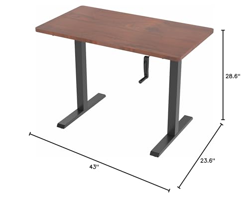 VIVO Manual Height Adjustable 43 x 24 inch Stand Up Desk, Dark Walnut Solid One-Piece Table Top, Black Frame, Standing Workstation with Foldable Handle, DESK-KIT-MB4D - color: Dark Walnut Top / Black Frame, size: 43" x 24"
