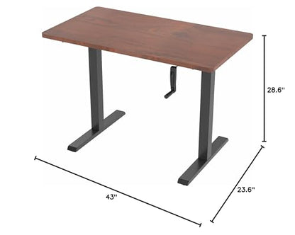 VIVO Manual Height Adjustable 43 x 24 inch Stand Up Desk, Dark Walnut Solid One-Piece Table Top, Black Frame, Standing Workstation with Foldable Handle, DESK-KIT-MB4D - color: Dark Walnut Top / Black Frame, size: 43" x 24"