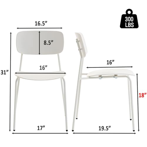 Sidanli Modern Stacking Chairs, White, Set of 4 | Plastic Seat with Sturdy Metal Frame, Capacity 300lbs, Compact Design, Chairs for Waiting Break Room Classroom, Easy to Clean - color: White