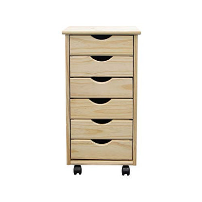 Jela-USA Solid Pine Wood 6 Drawer Rolling Cart, Natural - color: Natural, style: unspecified