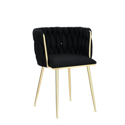 NIOIIKIT Modern Velvet Dining Chairs Hand Weaving Accent Chairs Living Room Chairs Upholstered Side Chair with Golden Metal Legs for Dining Room Kitchen Vanity Living Room (Black) - color: Black