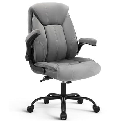 Executive Office Chair,Big and Tall Ergonomic Desk Chair with Adjustable Lumbar Support, Comfortable Computer Chair wih Flip-up Arms and Wheels, Gray - color: Gray Fabric