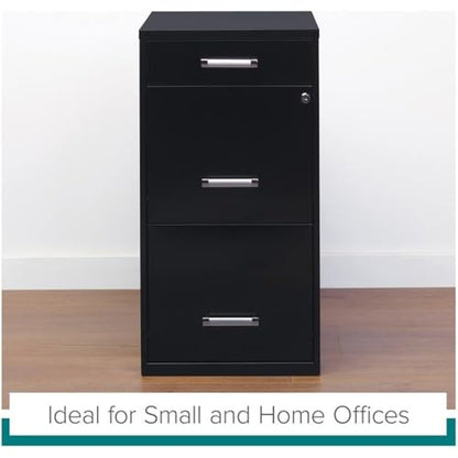 Scranton & Co 27.32" H x 18" D 3-Drawer Modern Metal Filing Cabinet with Pencil-Drawer, High-Sides, Letter Size, Patented Glide Suspension, for Small Office/Home Office, in Black - color: Black