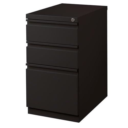 Pemberly Row Mobile 3-Drawer Filing Cabinet, 23" D, Steel, Black, Box/Box/File, Full Extension Drawers, Hidden Casters, Lockable, Letter-Size Hanging File Storage, Commercial Office Use - color: Black
