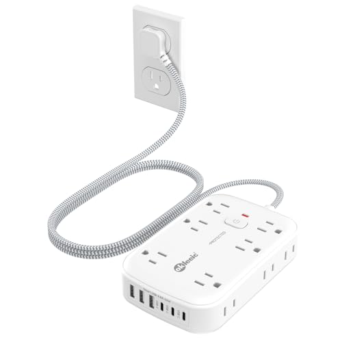 Power Strip with USB, 2100J Surge Protector Flat Plug Extension Cord 5ft, 12 Outlets & 6 USB(3 USB C)Charging Station, 3 Side Outlet Extender Wall Mountable for Tablet Laptop Computer Multiple Devices - size: 5 FT, style: 12AC+3U3C