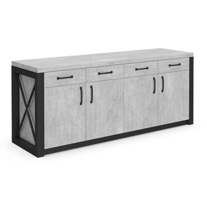 NBF Urban Work Office Credenza with Adjustable Shelves - Modern Buffet Cabinet with Storage - Credenza Storage Cabinet with 4 Drawers - Office Credenza with Gray Laminate (72" W x 21" D)