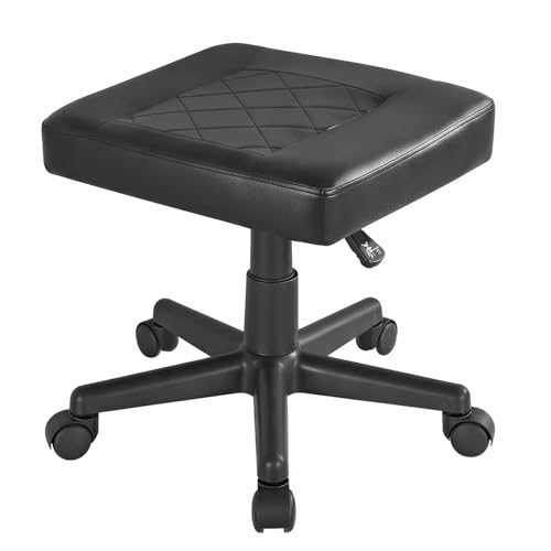 VECELO Under Desk Footrest, PU Ergonomic Foot Rest with Wheels, Comfort Padding, Height Adjustable for Relieving Leg Pain, Stiffness, Black - color: Black