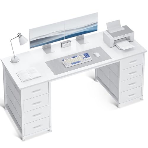 ODK 55 Inch Computer Desk with 8 Fabric Drawers, Modern Office Desk with Large Storage for Home Office, Study, Gaming, White - color: White, size: 55 Inch