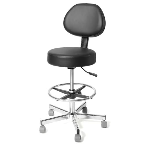 Adjustable Rolling Stool with Wheels & Adjustable Foot Ring, Office Drafting Chairs,Rolling Adjustable Stool,Heavy Duty Rolling Chair for Office Home Work Spa Studio Lab Counter Salon Bar Kitchen Shop - color: Backrest Style