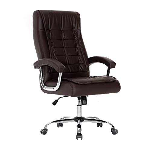 Executive Office Chair Adjustable Leather Chair High Back Swivel Office Desk Chair with Padded Armrest 350lbs Load-Bearing Spring Seat Computer Desk Chair for Home Office, Brown - color: Brown