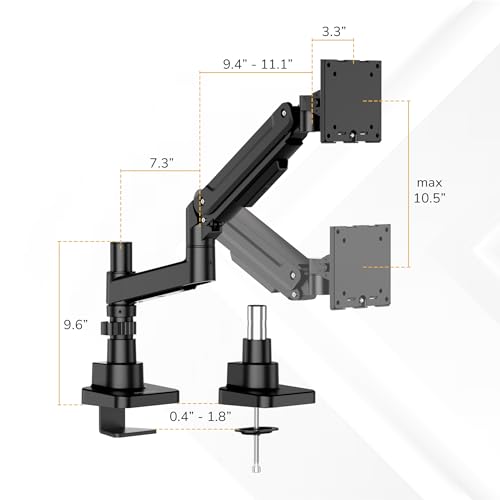 Mount-It! Ultrawide Monitor Desk Mount with Pole, Fits 17–49” Screens, Heavy Duty Height-Adjustable Gas Spring Arm, 44 lbs Capacity, Full Motion, VESA 75/100, Clamp or Grommet