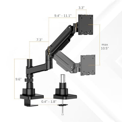 Mount-It! Ultrawide Monitor Desk Mount with Pole, Fits 17–49” Screens, Heavy Duty Height-Adjustable Gas Spring Arm, 44 lbs Capacity, Full Motion, VESA 75/100, Clamp or Grommet