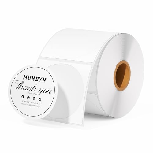 MUNBYN RW403B Bluetooth Thermal Label Printer+2 Inch Circle Thermal Sticker Labels+Label Holder for Rolls and Fanfold Labels