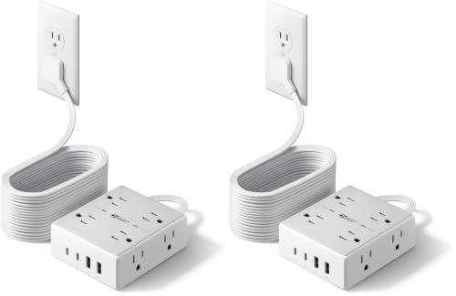 SUPERDANNY Extension Cord,Flat Plug Surge Protector Power Strip,20Ft (Pack of 2) - color: White, size: 20FT-15W Standard Charge (Pack of 2)