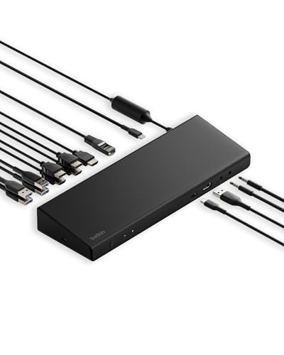 Belkin Docking Station 15 in 1 Triple DisplayLink 85W PD 4K HDMI USB-C Dock | DisplayLink triple 4K display, 3 HDMI, 2 DisplayPort, 5 USB-A ports, 3.5mm mic/speaker, Windows, laptop expansion hub - style: 15-in-1, Triple Display, 85W