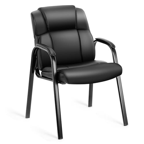 HealSmart Leather Guest Chair with Padded Arm Rest for Office Reception, Waiting Room, Meeting Conference, Lobby Home Desk Table Side Chairs for Elderly, Seniors, Black - size: Leather Chair 1 Pack