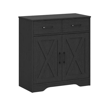 Panana Sideboard 2 Drawers 2 Doors Entryway Storage Cabinet Living Room Organizer Farmhouse Style Wooden Kitchen Cupboard (Black) - color: Black