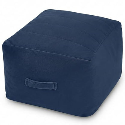 MeMoreCool Square Stuffed Pouf Ottoman Foot Rest, Floor Pouf Foot Stool with Foam Chunk Filling, Soft Stuffed Ottoman Footrest for Living Room, Navy - color: Striped Navy