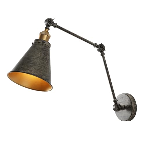 JONATHAN Y Rover 1-Light Wall Sconce 7", Rustic Dark Gray | Adjustable Arm, Hardwired Bedside Reading Swing Arm, Farmhouse Cone Shade, Metal Hardwired Indoor Fixture, LED Bulbs Included - color: Rustic Dark Gray/Brass Gold, size: Set of 1