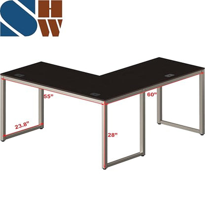SHW 55 x 60 Commercial-Grade L-Shape Corner Office Computer Desk, Espresso - color: Espresso