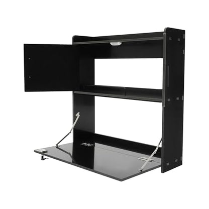 Wall-Mounted Desk Cabinet, 2-Tier Wall-Mounted Folding Table Cabinet, 22.83 * 7.87 * 23.62in Multifunctional Fold-Down Laptop Table with Lockable Storage (Black)