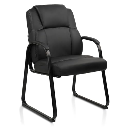 CLATINA Leather Guest Chair with Padded Arm Rest for Reception Meeting Conference and Waiting Room Side Office Home Black with Sled Base 1 Pack - color: Black-seldbase, size: 1 Pack