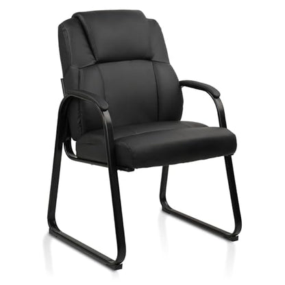 CLATINA Leather Guest Chair with Padded Arm Rest for Reception Meeting Conference and Waiting Room Side Office Home Black with Sled Base 1 Pack - color: Black-seldbase, size: 1 Pack