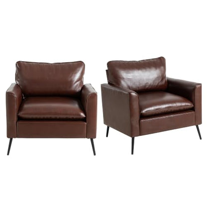 Okeysen Modern Leather Chairs, Oversized Arm Sofa, Mid-Century Accent Chair for Waiting Room and Bedroom Comfy, Upholstered Single Sofa Reading Chair - color: Reddish Brown, size: set of 2