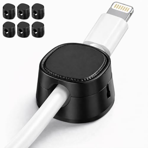 6-Pack Magnetic Cable Clips, Strong Adhesive Cord Holder for Desk, Nightstand, Car & Cable Management, Black - color: Black