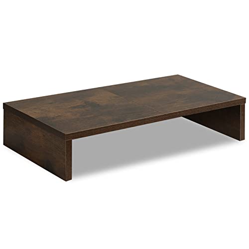 TEAMIX 20 inch Wood Monitor Stand Riser, Desktop Riser Shelf, Rustic Brown - color: Brown, size: 20 inch