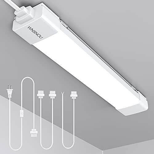 WNSNOU LED Tube Light Fixture with Plug, 1.4FT 1800LM 5000K Utility Shop Light, Linkable Cabinet Light for Garage, Kitchen, Bathroom, Closet, Office - 1.4Ft, Triproof, White - size: 1.4FT-1PCS
