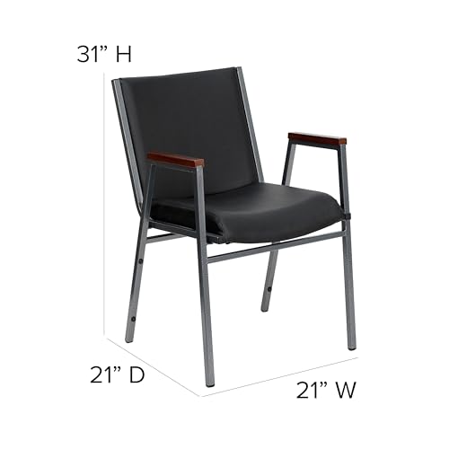 Flash Furniture HERCULES Series Heavy Duty Black Vinyl Stack Chair with Arms and Ganging Bracket - color: Black Vinyl, size: Set of 1