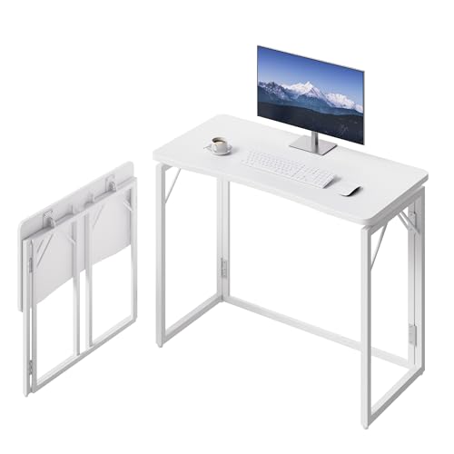 JOYMOOP White Folding Desk - 31.5", No Assembly Small Foldable Desk for Home, Office, Wooden Top Folding Computer Desk for Working, Writing, Studying - color: White, size: 31.5" Width