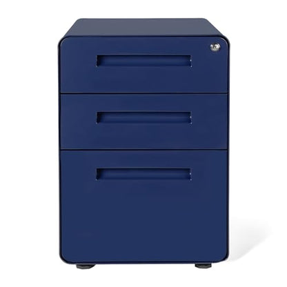 Laura Davidson Furniture Stockpile 3 Drawer File Cabinet with Lock - Under Office Desk Metal Filing Cabinet, Legal/Letter File Folders, Wheels and Stationary Feet, Pre-Assembled, Navy Blue - color: Navy Blue