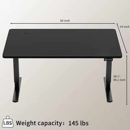 Furmax 63 Inches Electric Height Adjustable Standing Desk Home Office Desk - color: Black, size: 63 Inch