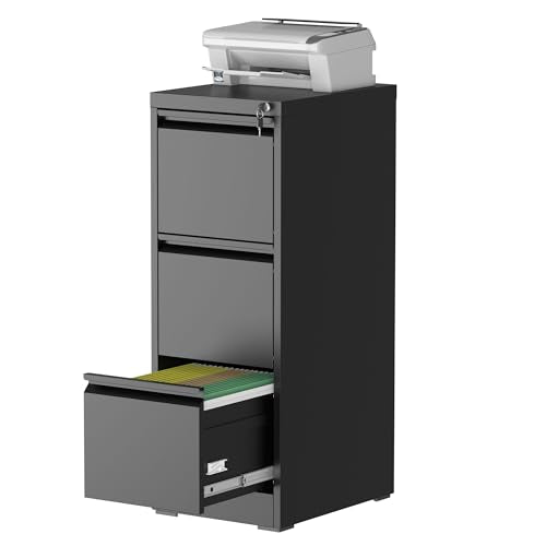 3 Drawer Vertical File Cabinet with Lock for Home Office - color: Black, size: 3-Drawer