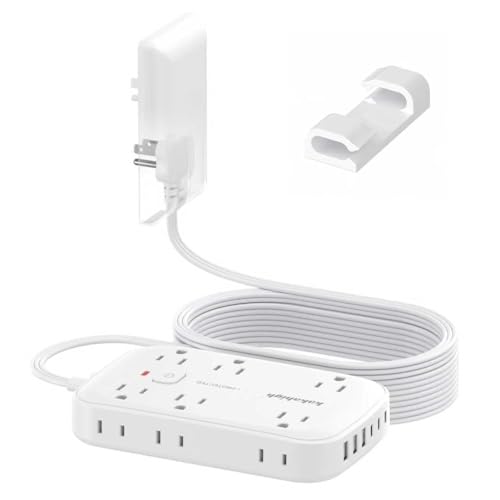 25FT Extension Cord with Outlet Cover & Multi USB | Ultra Thin Plug Concealer with Cord & 12AC Outlet 6 USB (24W/4.8A), For Multiple Devices, for Behind Wall Furniture Couch TV - color: Invisible, size: 25FT