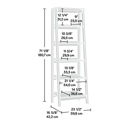 Sauder Ladder Bookshelf 5 Tier Trestle Ladder Shelf Wooden Bookcase, in Jamocha Wood - color: Chalked Chestnut
