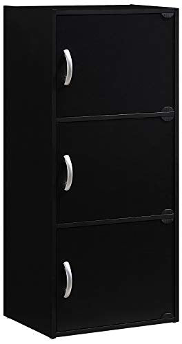HODEDAH IMPORT 3-Shelf Bookcase Cabinet, Black - color: Black
