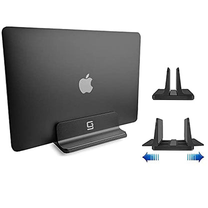 Vertical Laptop Stand for Desk [Adjustable] Sturdy Aluminum Dock Fits All Laptops (up to 20.3 inches) Space Saving, Modern Compact Holder, Compatible with MacBook Pro/Air, Surface, HP, Dell (Black) - color: Black