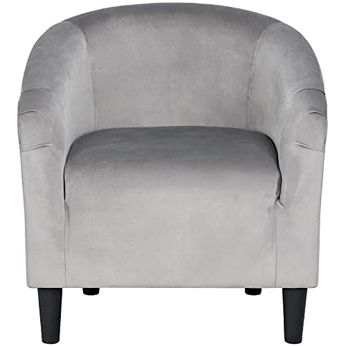 Topeakmart 25.5in Wide Small Velvet Barrel Accent Chair for Bedroom, Gray | Upholstered Furry Armchair, Compact Cozy Barrel Chairs with a Curved Silhouette for Small Spaces, Living Room Bedroom Corner - color: Grey, style: Set of 1
