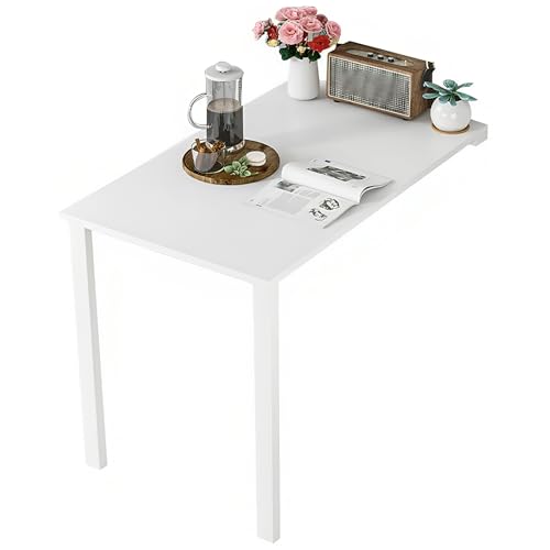 Wall Mounted Folding Table, Flip-up Dining Table Wood Drop-Leaf Desk with Support Legs, L29 x W17.7 x H29.5 Inch, Kitchen Laundry Room Restaurant Office Wall Table (White) - color: White