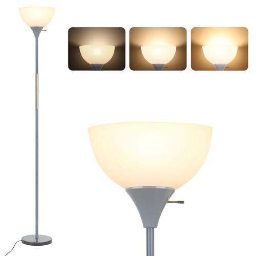 LALISU Floor Lamp, LED Standing Lamp 3 Way Dimmable Brightness Floor Lamp | Rotary Switch Floor Lamps Modern Industrial Lamp with Shade, Tall Lamps for Living Room Bedroom Office Dining Room (Grey) - color: Gray