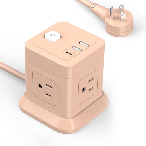 FDTEK Cube Power Strip USB C, 4 Outlets 3 USB 10 FT Extension Cord Pink | 10ft Extension Cord Cube with USB C Port Flat Plug Space Save Compact Portable for Home Dorm Office & Bedroom ETL Listed - color: Pink, size: 10FT